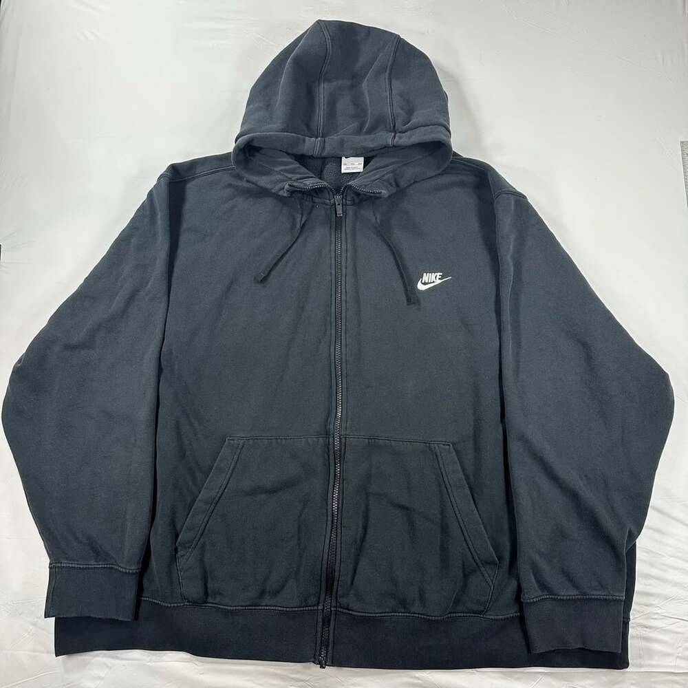 Nike Club Fleece Full Zip Hoodie Size 4XL Black Sweatshirt